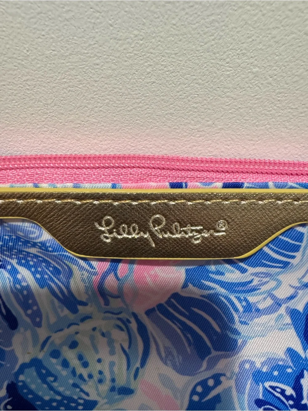 Lilly Pulitzer Blue Pink Floral Key & Card Holder with Gold Trim